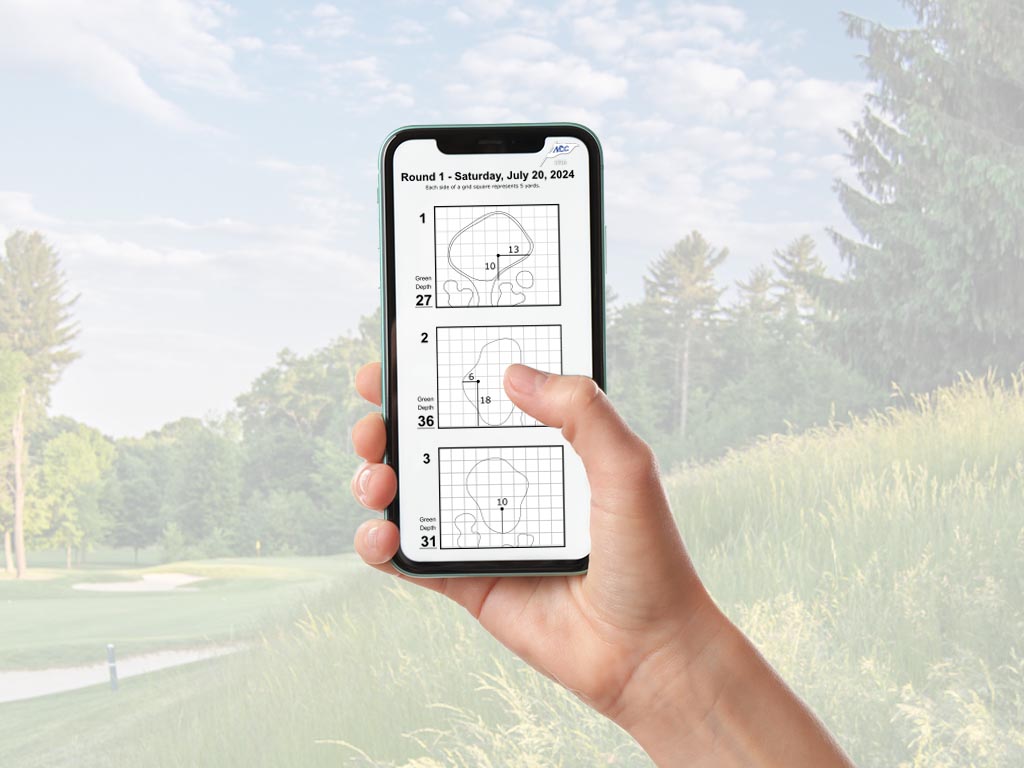 Golfer using PinSheetPro on their phone.