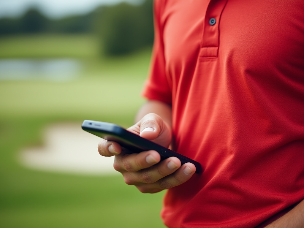 Greenskeeper using a phone on the golf course.