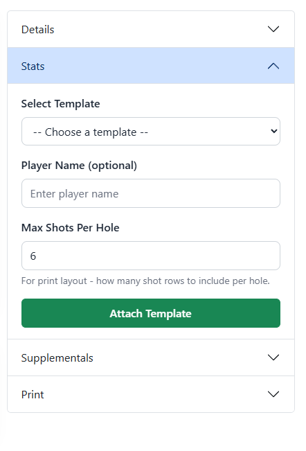 Attaching a stats template to a pin sheet