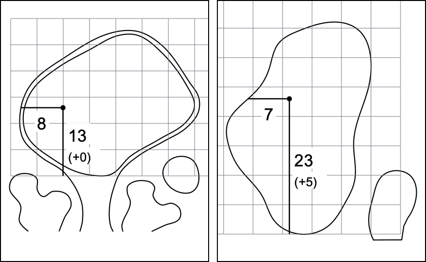Two holes printed with full measurements: depth and side lines with their labels