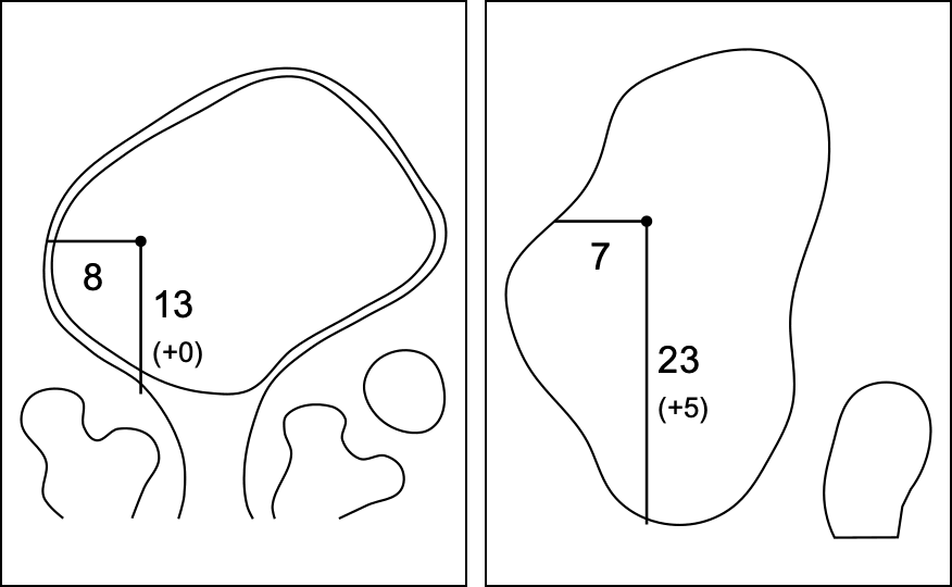 The same two holes with the yardage grid switched off